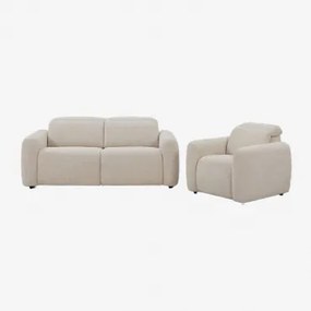 Conjunto De Sala Com Sofá Reclinável E Elétrico De 2 Lugares E Poltrona Estofada Peggy Chenille Beige Creme - Sklum