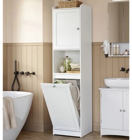 Armário de casa de banho com cesto para roupa suja 40 x 40 x 170 cm Branco 