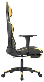 Cadeira gaming c/ apoio pés couro artificial preto e dourado