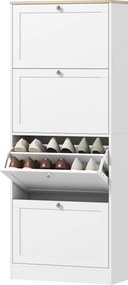 Sapateira com capacidade 60 x 23,5 x 153 cm para 24 pares, com 4 gavetas rebatíveis e prateleiras ajustáveis, branco