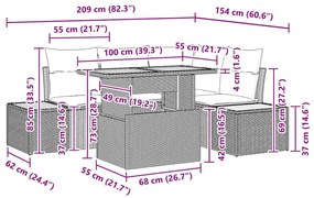 Conjunto de Jantar para Jardim com 5 Peças e Almofadas Cinzas em Ratta