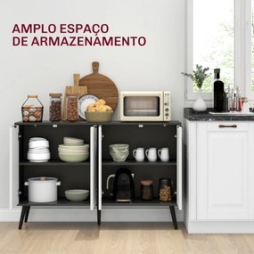Aparador de 4 Portas, Aparador de Sala com Prateleiras Ajustáveis e Pés de Madeira para Cozinha Branco e Preto 120x35x77,4 cm