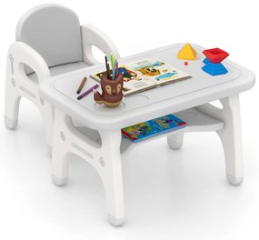 Conjunto Infantil DinoPlay – Mesa e Cadeira Dinossauro | Cinzento