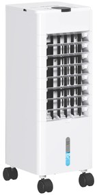 HOMCOM Climatizador  3 em 1 Portátil 60W com 3 Velocidades Temporizador até 12H Depósito de 3,8 L Oscilação de 60º 24x21,5x59 cm Branco