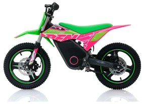 Mini moto elétrica para crianças velocidade até 30Km/h C/Limitador RFN Warrior SX-E350 14/14” 350W Verde e Rosa