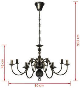 Candelabro de metal preto antigo com 8 lâmpadas E14