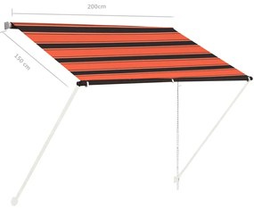 Toldo retrátil 200x150 cm laranja e castanho