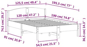 Cama sem colchão 120x190 cm madeira pinho maciça castanho-mel