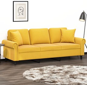vidaXL Sofá 3 lug. c/ almofadas/almofadões 180 cm veludo amarelo-claro