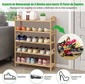 Sapateira de bambu com 5 níveis para sapatos com duas alças arredondadas 67,31 x 26,67 x 96,52 cm natural