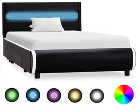 284973 vidaXL Estrutura de cama com LED 100x200 cm couro artificial preto