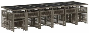 17 pcs conj. de jantar p/ jardim c/ almofadões vime PE cinzento
