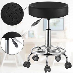 Banco giratória em 360° com rodas em couro sintético Ø35 x 50 x 51-65 cm Preto