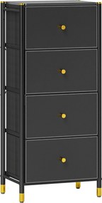 HOMCOM Cómoda para Dormitório Cómoda de Tecido com 4 Gavetas Dobráveis com Frentes de Couro PU 46x30x98 cm Preto | Aosom Portugal