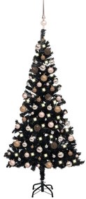 3077588 vidaXL Árvore Natal artificial pré-iluminada c/ bolas PVC preto
