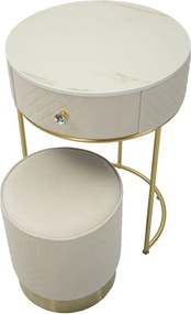 MESA DE CABECEIRA/TOCADOR COM PUFF Ø 52x70 - 36x39 CM CREME E DOURADO