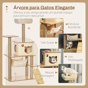 Árvore Arranhadora para Gatos Torre de Escalada com Plataformas Rede Escada Caverna Postes para Arranhar de Juta Bola Supensa e Descanso 60x40x130cm B