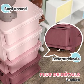 Organizador de Brinquedos para Crianças, 37 x 37 x 76 cm, 4 Gavetas Amovíveis, Rosa