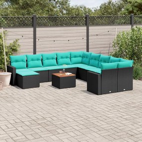 vidaXL 12 pcs conjunto de sofás de jardim com almofadões vime PE preto