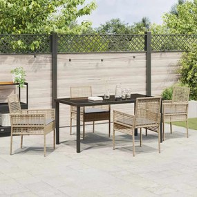 Conjunto de Jantar de Jardim com Almofadas Bege Rattan Polímero