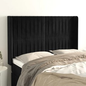 Cabeceira de cama c/ abas veludo 147x16x118/128 cm preto