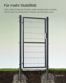 Portão de jardim com fechadura, 106 x 180 cm, em aço galvanizado cinzento