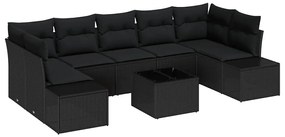 Conjunto de Sofá de Jardim com 8 Peças e Almofadas Preto em Polirattan