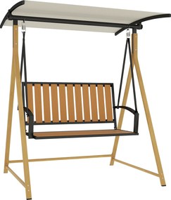 Baloiço de Jardim de 2 Lugares com Toldo Ajustável e Estrutura de Metal Carga 240 kg 142x112x162 cm Madeira e Creme