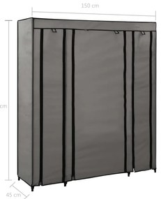 Roupeiro c/ compartimentos e varões 150x45x176 cm tecido cinza