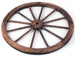 Roda de carrinho de madeira com diâmetro de 76 cm para decoração de jardim doméstico Castanho