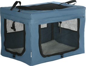 PawHut Transportadora Cães Gatos Portátil Dobrável 3 Portas Almofada Confortável Prática Segura 60x42x42 cm Azul Ideal Viagem | Aosom Portugal