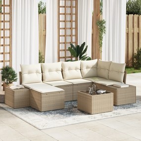 Conjunto de Sofá de Jardim com 7 Peças com Almofadas Marrom Vime PE