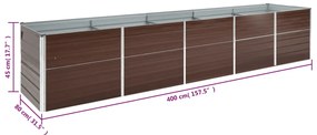 Canteiro elevado jardim aço galvanizado 400x80x45 cm castanho