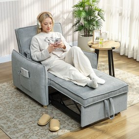 Poltrona convertível de 1 lugar 3 em 1, poltrona-cama clic-clac em tecido chenille, assento largo e encosto ajustável, 88x84x87 cm, cinzento
