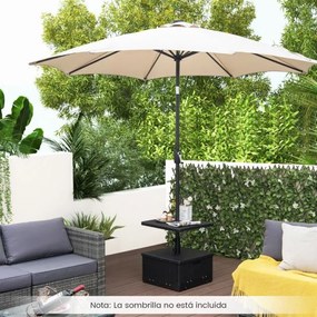 Base de guarda-sol com rodas e Tabuleiro de mesa para exterior Adequado para postes de 38/48 mm Recarregável com água 55L Areia 80kg