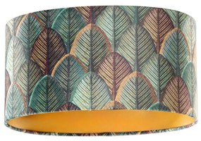 Abajur de Veludo com Design de Folhas e Interior Dourado - Oval 35/23/18