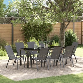 Conjunto de Jantar de 9 Peças para Jardim vidaXL Cinza Textilene e Aço