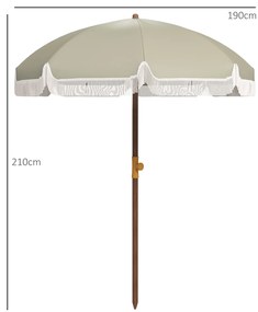 Chapéu de Sol de Praia Ø190x210 cm com 8 Varas Abertura Manual Anti-UV Impermeável e Bolsa de Transporte para Jardim Verde claro