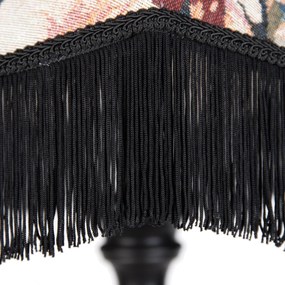 Candeeiro de pé preto com abajur floral e interior branco 45cm - Classico