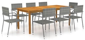 vidaXL 9 pcs conjunto de jantar para jardim cinzento