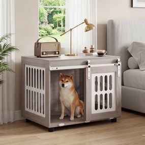 Gaiola para cães com mesa auxiliar interior e porta de correr 80 x 56 x 62,5 cm, para animais de médio e grande porte, com capacidade para 30 kg Cinze