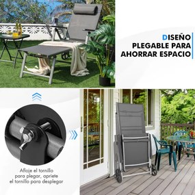 Conjunto de 2 Espreguiçadeiras de Exterior, 175 x 75 cm, Encosto Ajustável em 7 Níveis, Cinzento