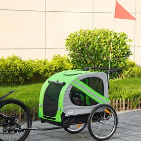 Reboque Bicicleta Cães 2 em 1 Transporte Animais Estimação Porta Enrolável 140x72,5x107,5cm Verde
