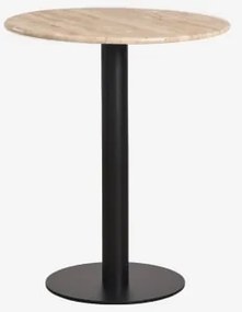 Mesa De Bar Redonda Em Pedra Natural Xiren Preto & Ø70 Cm & Travertino - Sklum