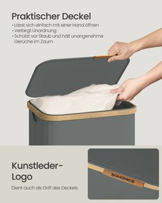 Cesto da roupa suja 42 x 32 x 75 cm com tampa e saco removível, 100 L, cinzento ardósia