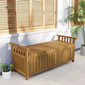 Banco de jardim de 2 lugares em madeira com espaço de arrumação de 151 L, banco de exterior com braços, 128,5 x 56 x 53,5 cm, castanho