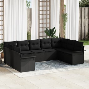 Conjunto de 9 Peças de Sofá de Jardim com Almofadas Pretas Rattan PE,