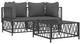 3 pcs conjunto lounge de jardim com almofadões aço antracite