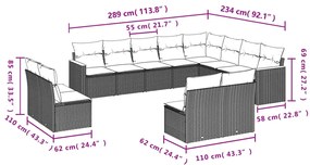 12 pcs conj. sofás jardim c/ almofadões vime PE bege misturado