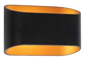 Candeeiro de parede moderno preto com interior dourado oval - Alone